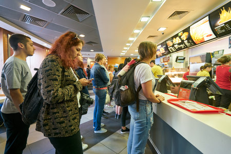 SAINT PETERSBURG, RUSSIA - CIRCA AUGUST, 2017: inside McDonald's restaurant. McDonald's is an...