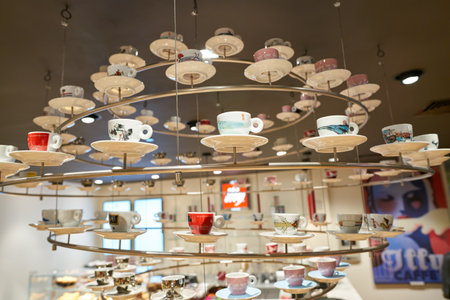 DOHA, QATAR - CIRCA MAY, 2017: illy at Hamad International Airport. Illycaffe, branded as illy, is an Italian coffee roasting company that specializes in the production of espresso.のeditorial素材