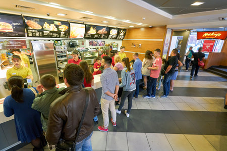 SAINT PETERSBURG, RUSSIA - CIRCA AUGUST, 2017: inside McDonald's restaurant. McDonald's is an...