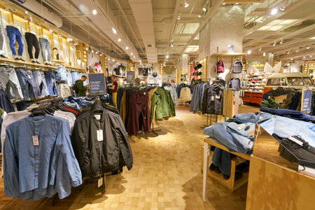 SAINT PETERSBURG, RUSSIA - CIRCA AUGUST, 2017: inside Pull&Bear store at Galeria shopping center....