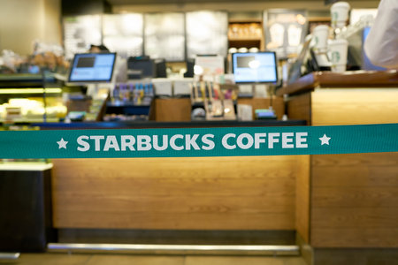 INCHEON, SOUTH KOREA - CIRCA MAY, 2017: Starbucks at Incheon International Airport. Starbucks Corporation is an American coffee company and coffeehouse chain.のeditorial素材