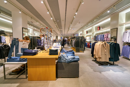 SAINT PETERSBURG, RUSSIA - CIRCA AUGUST, 2017: inside Mango Man store at Galeria shopping center....