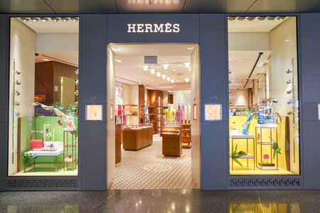DOHA, QATAR - CIRCA MAY, 2017: Hermes store at Hamad International Airport of Doha.のeditorial素材