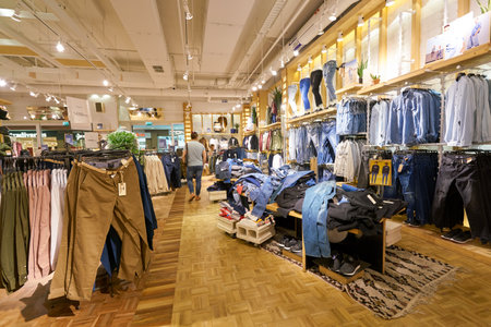 SAINT PETERSBURG, RUSSIA - CIRCA AUGUST, 2017: inside Pull&Bear store at Galeria shopping center....