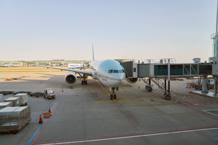 INCHEON, SOUTH KOREA - CIRCA MAY, 2017: Korean Air aircraft on tarmac at Incheon International Airport. Incheon International Airport is the primary airport serving the Seoul Capital Area.のeditorial素材