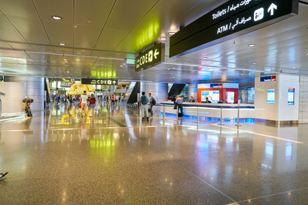 DOHA, QATAR - CIRCA MAY, 2017: inside Hamad International Airport of Doha, the capital city of Qatar.のeditorial素材