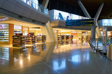 DOHA, QATAR - CIRCA MAY, 2017: inside Hamad International Airport of Doha, the capital city of...