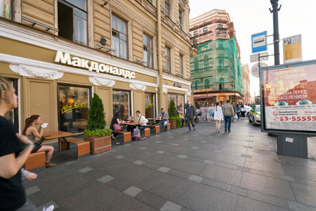 SAINT PETERSBURG, RUSSIA - CIRCA AUGUST, 2017: McDonald's restaurant in Saint Petersburg. McDonald's is an American hamburger and fast food restaurant chainのeditorial素材