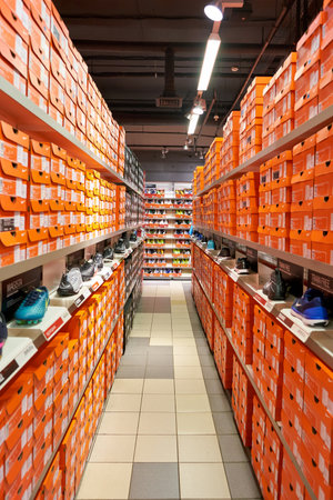 SAINT PETERSBURG, RUSSIA - CIRCA OCTOBER, 2017: inside Nike Factory Store in Saint Petersburg.のeditorial素材