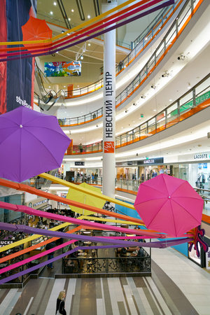 SAINT PETERSBURG, RUSSIA - CIRCA OCTOBER, 2017: inside the "Nevsky center" shopping mall. The "Nevsky center" shopping mall is major shopping center is located in downtown of St. Petersburg.のeditorial素材