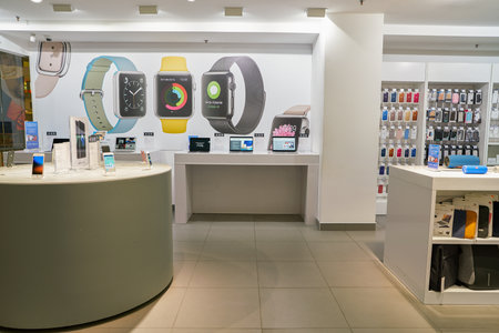 SAINT PETERSBURG, RUSSIA - CIRCA OCTOBER, 2017: electronics on display at iPort store in Nevsky...