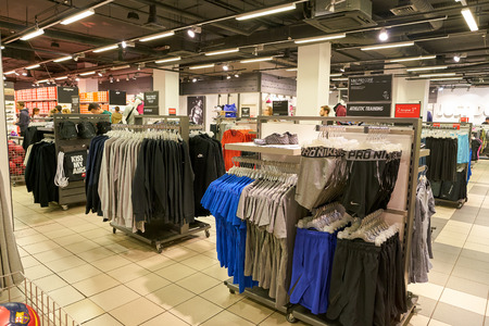 SAINT PETERSBURG, RUSSIA - CIRCA OCTOBER, 2017: inside Nike Factory Store in Saint Petersburg.