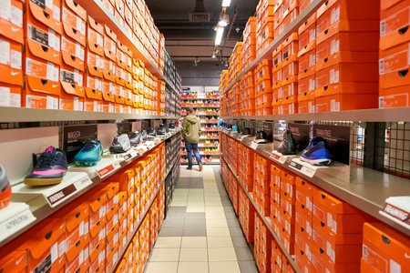 SAINT PETERSBURG, RUSSIA - CIRCA OCTOBER, 2017: inside Nike Factory Store in Saint Petersburg.のeditorial素材