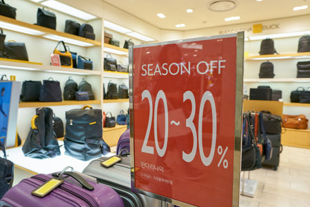 BUSAN, SOUTH KOREA - MAY 28, 2017: season off sign at a store at Lotte Department Store.