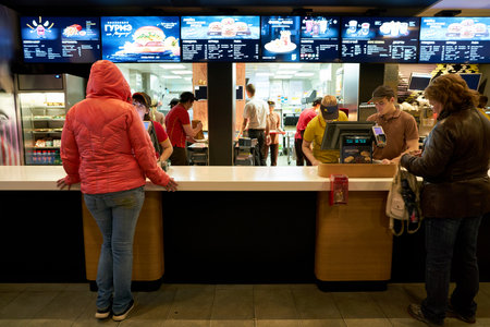 SAINT PETERSBURG, RUSSIA - CIRCA OCTOBER, 2017: counter service in a McDonald's restaurant....