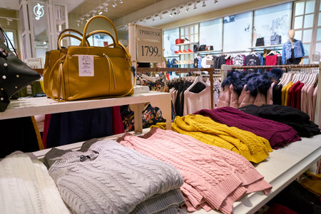 SAINT PETERSBURG, RUSSIA - CIRCA AUGUST, 2017: inside Stradivarius store at Galeria shopping center....