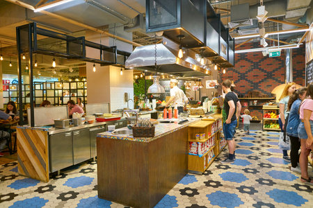 SAINT PETERSBURG, RUSSIA - CIRCA AUGUST, 2017: inside Marketplace restaurant at Galeria shopping center. Galeria is major shopping and entertainment center is located in downtown of St. Petersburgのeditorial素材
