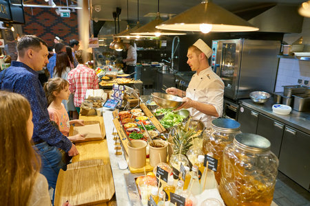 SAINT PETERSBURG, RUSSIA - CIRCA AUGUST, 2017: inside Marketplace restaurant at Galeria shopping center. Galeria is major shopping and entertainment center is located in downtown of St. Petersburgのeditorial素材