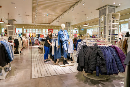 SAINT PETERSBURG, RUSSIA - CIRCA AUGUST, 2017: inside Stradivarius store at Galeria shopping center....