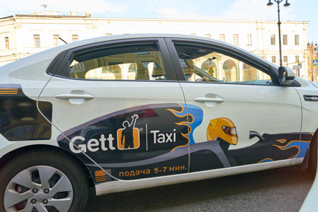 SAINT PETERSBURG, RUSSIA - CIRCA AUGUST, 2017: Gett Taxi sign on a car at Saint Petersburg.