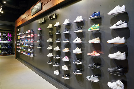 BUSAN, SOUTH KOREA - CIRCA MAY, 2017: footwear on display at Nike store.