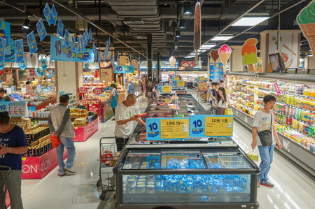 SHENZHEN, CHINA - OCTOBER 15, 2015: inside JUSCO supermarket in Shenzhen.のeditorial素材