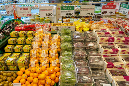 BUSAN, SOUTH KOREA - CIRCA MAY, 2017: inside a supermarket in Busan.のeditorial素材