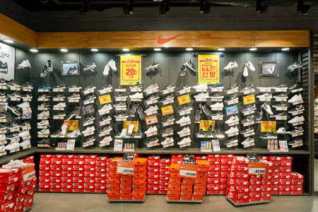 BUSAN, SOUTH KOREA - MAY 25, 2017: goods on display at a store at Lotte Mall in Busan.のeditorial素材