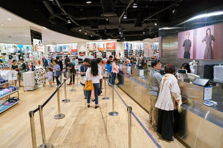 BUSAN, SOUTH KOREA - MAY 28, 2017: inside Uniqlo store at Lotte Department Store in Busan. Uniqlo Co., Ltd. is a Japanese casual wear designer, manufacturer and retailer.のeditorial素材