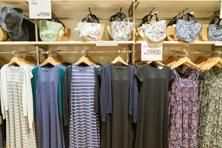 BUSAN, SOUTH KOREA - MAY 28, 2017: inside Uniqlo store at Lotte Department Store in Busan. Uniqlo Co., Ltd. is a Japanese casual wear designer, manufacturer and retailer.のeditorial素材