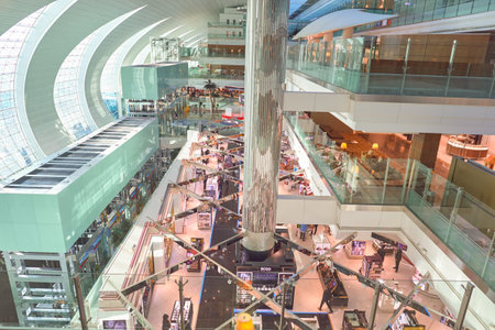 DUBAI, UAE - CIRCA NOVEMBER, 2015: inside Dubai International Airport. It is the world's busiest airport by international passenger traffic.のeditorial素材