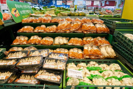 BUSAN, SOUTH KOREA - CIRCA MAY, 2017: inside a supermarket in Busan.のeditorial素材