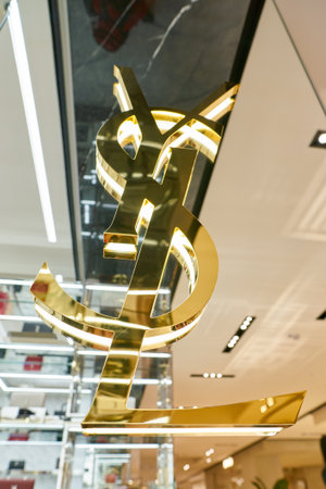 ROME, ITALY - CIRCA NOVEMBER, 2017: close up shot of Yves Saint Laurent sign at a second flagship store of Rinascente in Rome.のeditorial素材