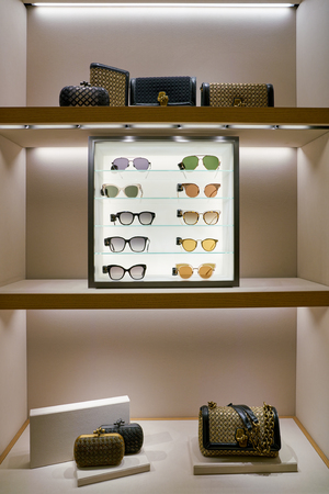 ROME, ITALY - CIRCA NOVEMBER, 2017: Bottega Veneta products sit on display at a second flagship store of Rinascente in Rome.のeditorial素材