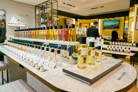 ROME, ITALY - CIRCA NOVEMBER, 2017: bottles of Dior fragrance sit on display at a second flagship store of Rinascente in Rome.のeditorial素材