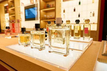 ROME, ITALY - CIRCA NOVEMBER, 2017: bottles of Hermes fragrance sit on display at a second flagship store of Rinascente in Rome.のeditorial素材