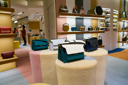 ROME, ITALY - CIRCA NOVEMBER, 2017: Marni bags sit on display at a second flagship store of Rinascente in Rome.のeditorial素材