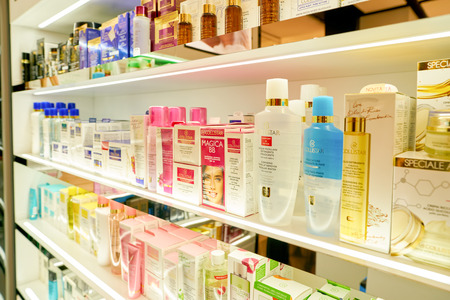 ROME, ITALY - CIRCA NOVEMBER, 2017: Collistar beauty products sit on display at a second flagship store of Rinascente in Rome.のeditorial素材