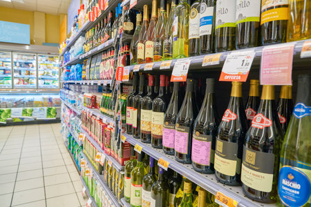 ROME, ITALY - CIRCA NOVEMBER 2017: shelves in Conad supermarket in Rome.のeditorial素材