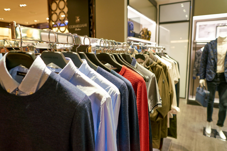 ROME, ITALY - CIRCA NOVEMBER, 2017: clothing on display at a second flagship store of Rinascente in Rome.のeditorial素材