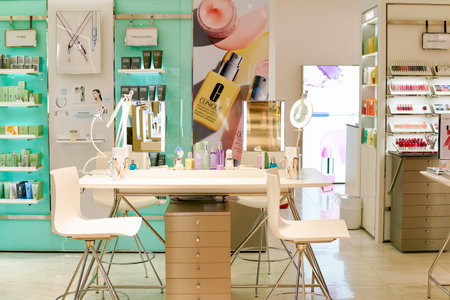 ROME, ITALY - CIRCA NOVEMBER, 2017: Clinique cosmetics sit on display at a second flagship store of Rinascente in Rome. Clinique Laboratories is an American manufacturer of skincare, cosmetics, toiletries and fragrancesのeditorial素材