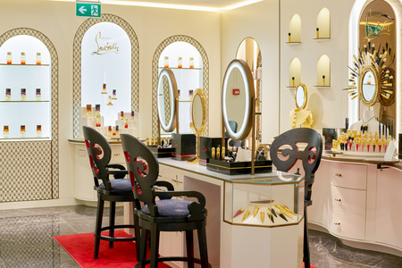 ROME, ITALY - CIRCA NOVEMBER, 2017: Christian Louboutin beauty products sit on display at a second flagship store of Rinascente in Rome.のeditorial素材