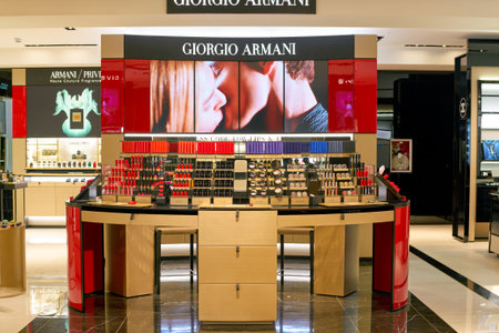ROME, ITALY - CIRCA NOVEMBER, 2017: Giorgio Armani beauty products on display at a second flagship store of Rinascente in Rome.のeditorial素材