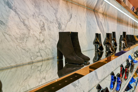 ROME, ITALY - CIRCA NOVEMBER, 2017: Saint Laurent shoes on display at a second flagship store of Rinascente in Rome.のeditorial素材