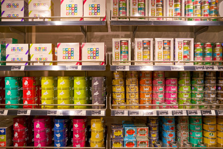 ROME, ITALY - CIRCA NOVEMBER, 2017: a variety of tea on display at a second flagship store of Rinascente in Rome.のeditorial素材