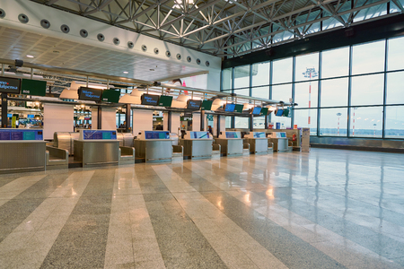 MILAN MALPENSA, ITALY - CIRCA NOVEMBER, 2017: check-in area at Milan-Malpensa airport, Terminal 1.のeditorial素材