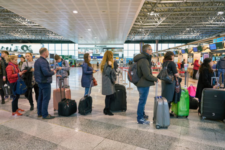 MILAN MALPENSA, ITALY - CIRCA NOVEMBER, 2017: check-in area at Milan-Malpensa airport, Terminal 1.
