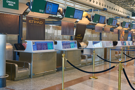 MILAN MALPENSA, ITALY - CIRCA NOVEMBER, 2017: check-in area at Milan-Malpensa airport, Terminal 1.のeditorial素材