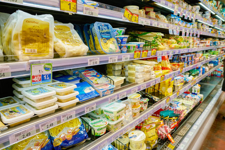 ROME, ITALY - CIRCA NOVEMBER 2017: inside Carrefour Express store in Rome. Carrefour Express is a...