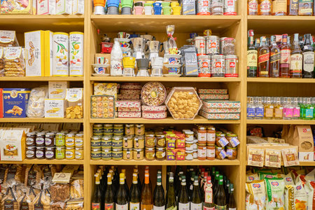 ROME, ITALY - CIRCA NOVEMBER 2017: shelves in a grocery store in Rome.のeditorial素材